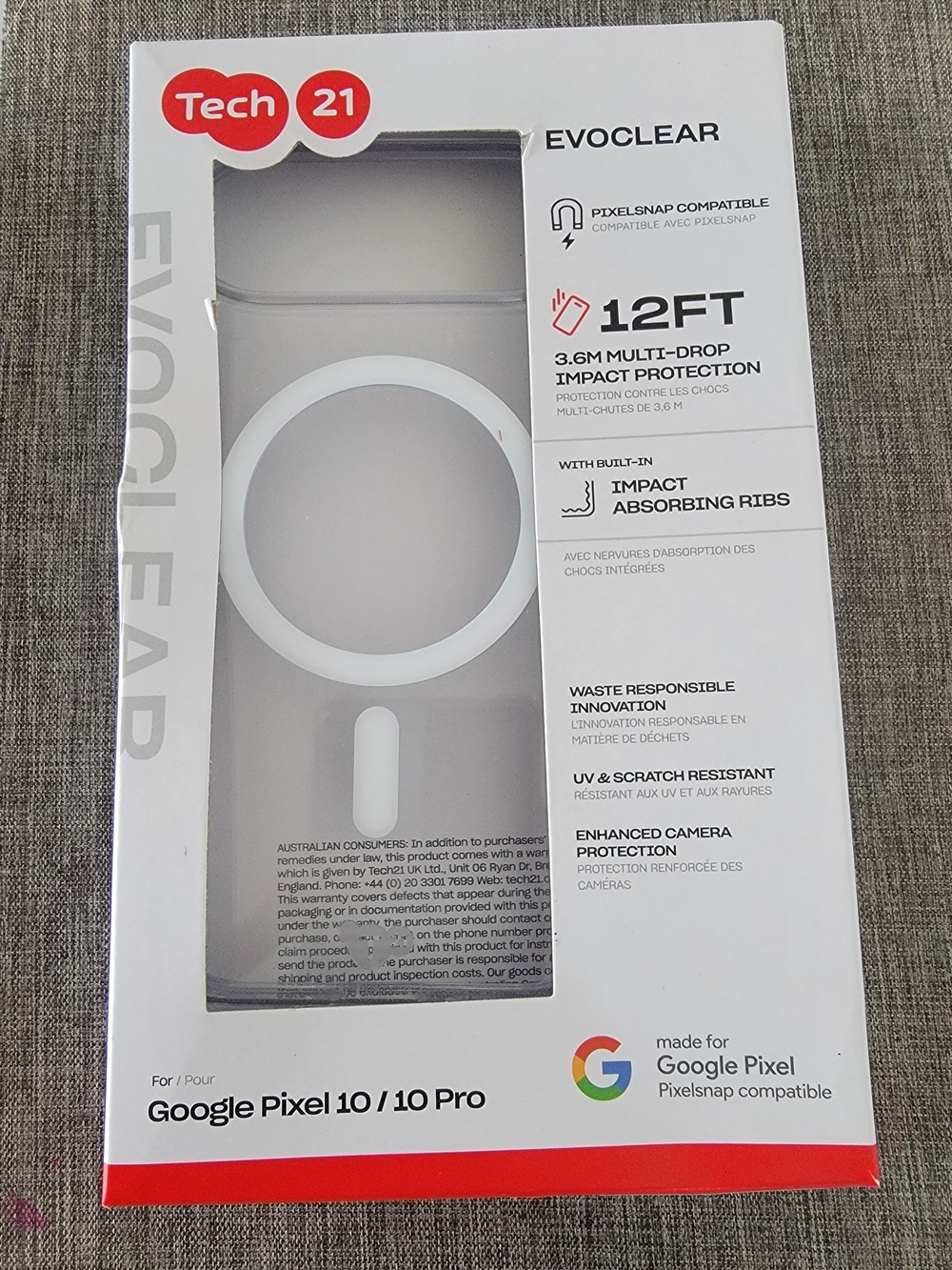 Tech21 EvoClear Clear Case for Google Pixel 10 / 10 Pro - Clear